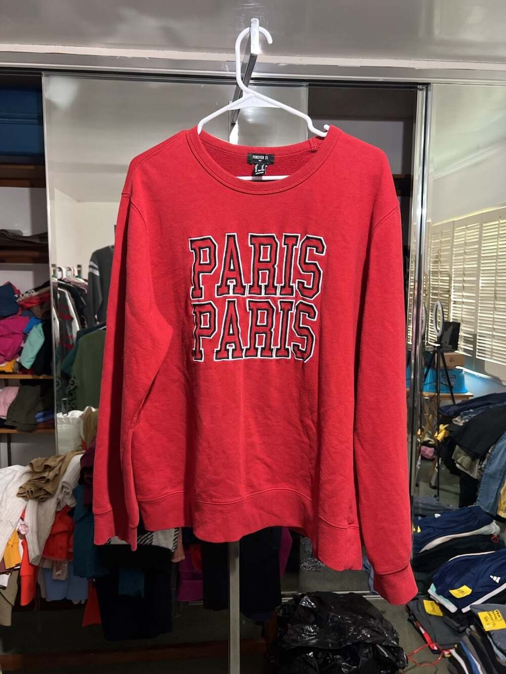 Forever 21 Men Red Paris Collegiate Print Crewneck Sweatshirt XL